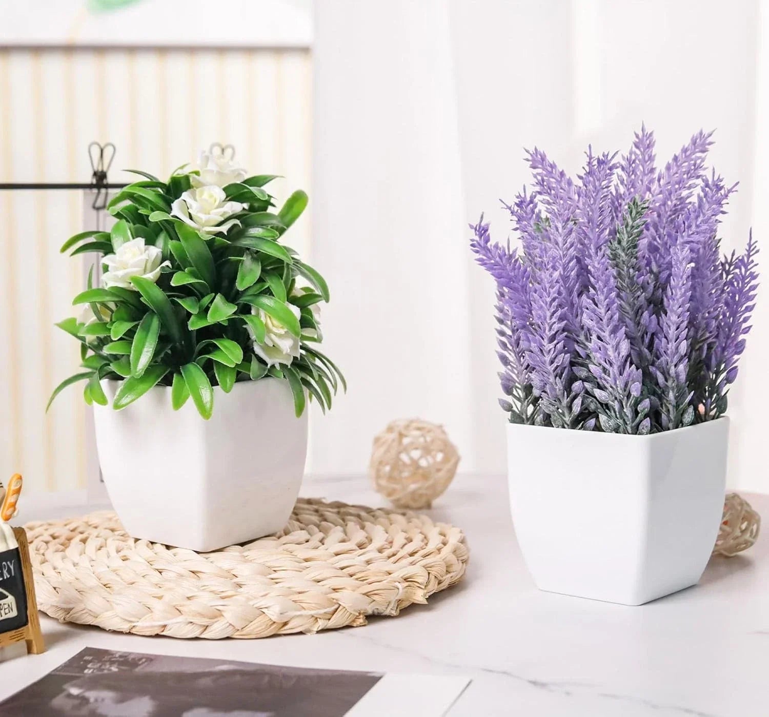Der Rose 2 Pack Small Fake Plants Faux Plants Indoor with Flowers for Home