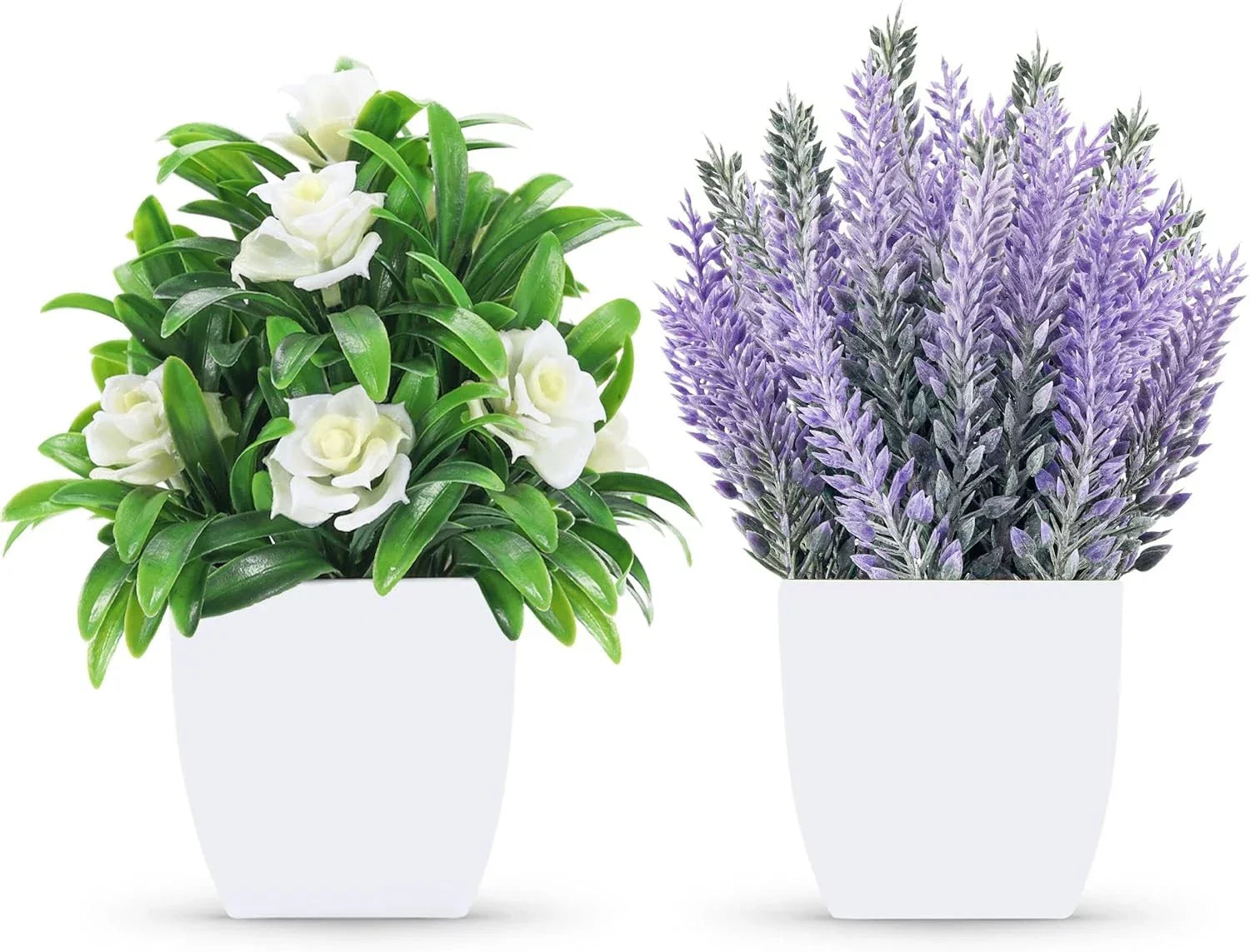 Der Rose 2 Pack Small Fake Plants Faux Plants Indoor with Flowers for Home