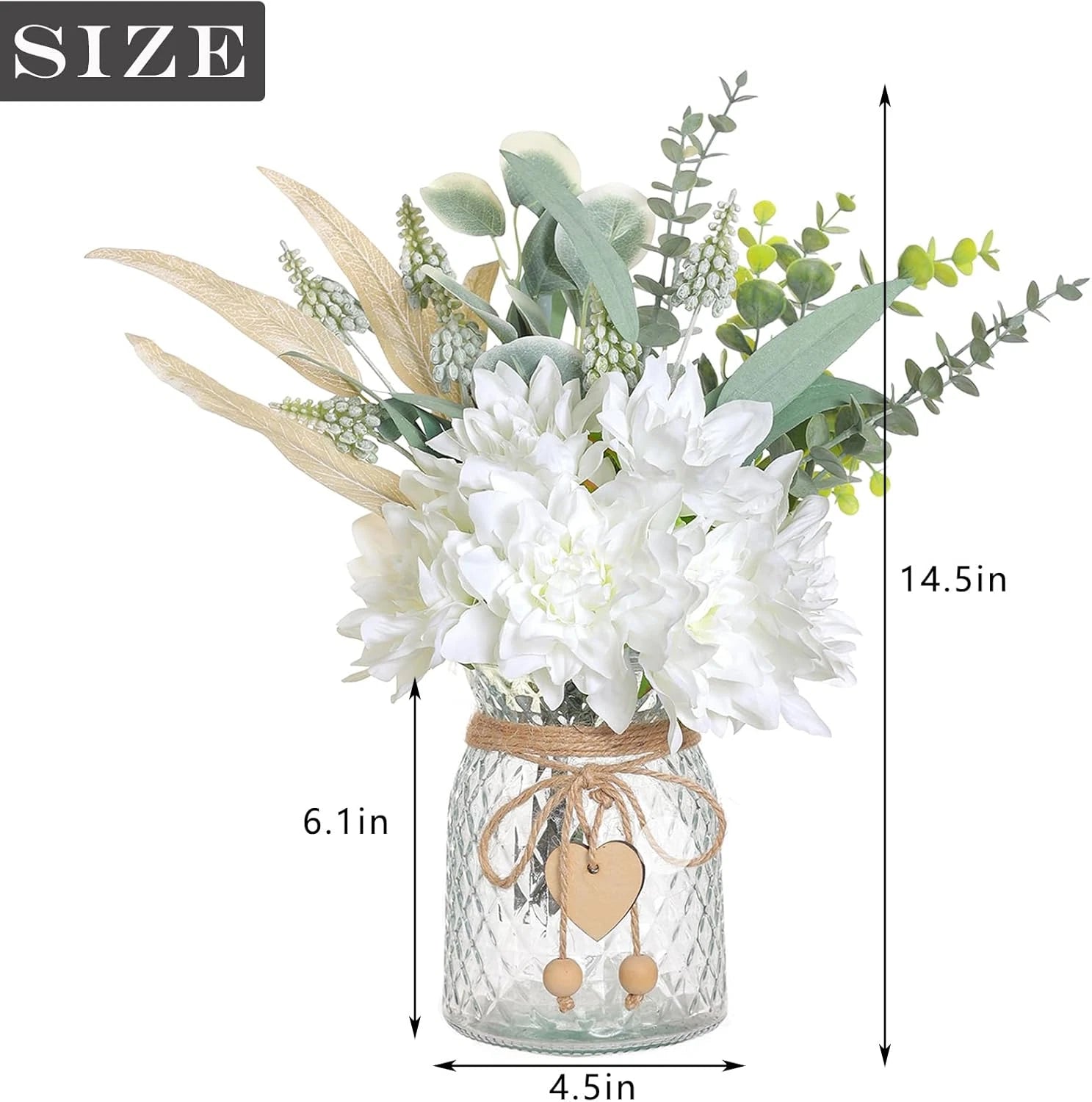 Faux Flowers with Vase,Artificial Silk Flowers in Vase, Fake Plant Eucalyptus an