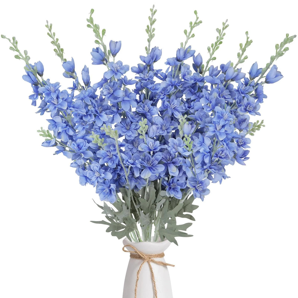 8PCS Blue Delphinium Artificial Flowers 34.6'' Long Stem Larkspur Fake Flower
