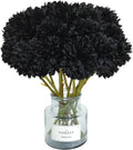12 Pcs Faux Ball Chrysanthemum Bouquet Black Flowers for Home Halloween Party Fa