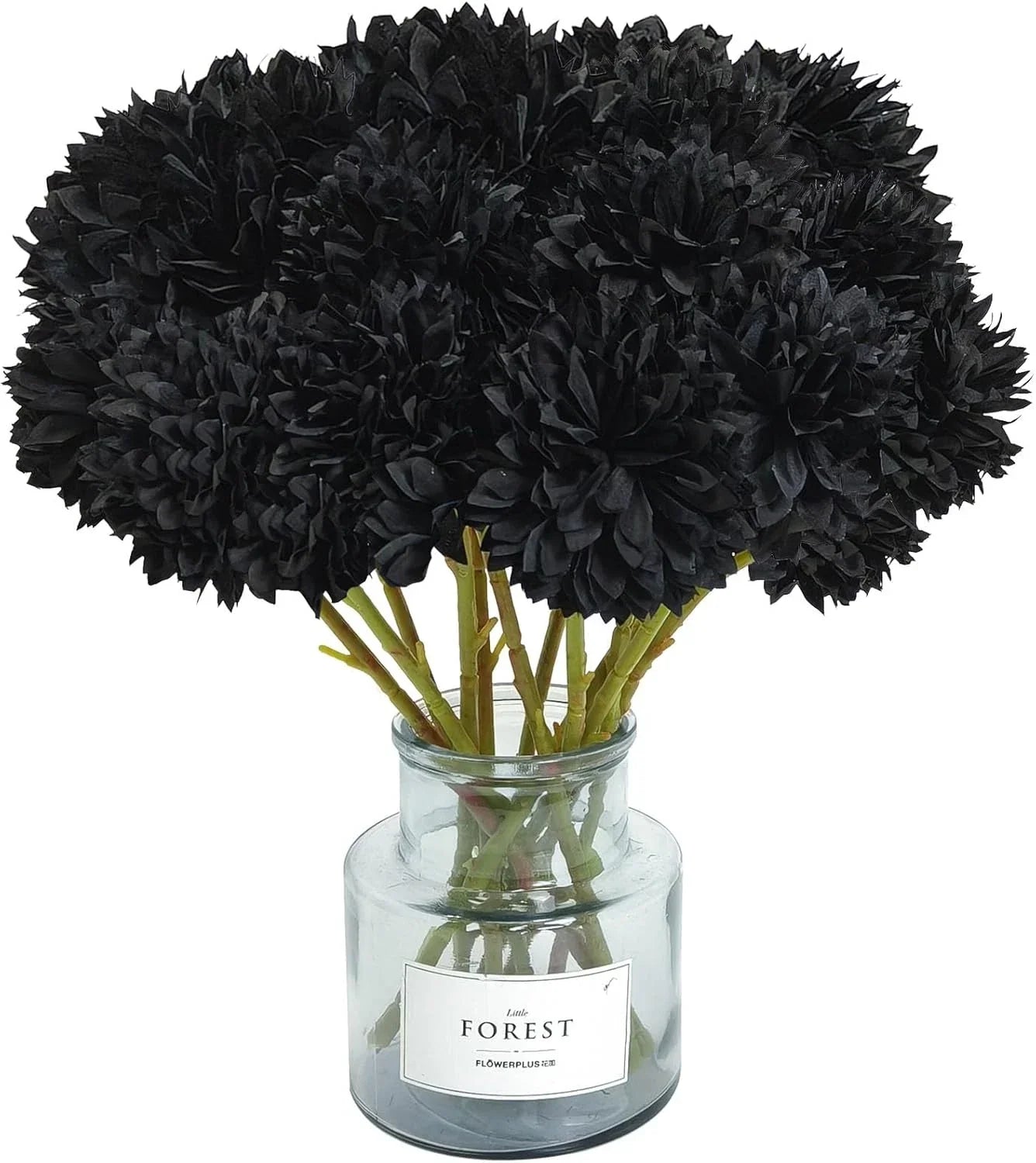 12 Pcs Faux Ball Chrysanthemum Bouquet Black Flowers for Home Halloween Party Fa