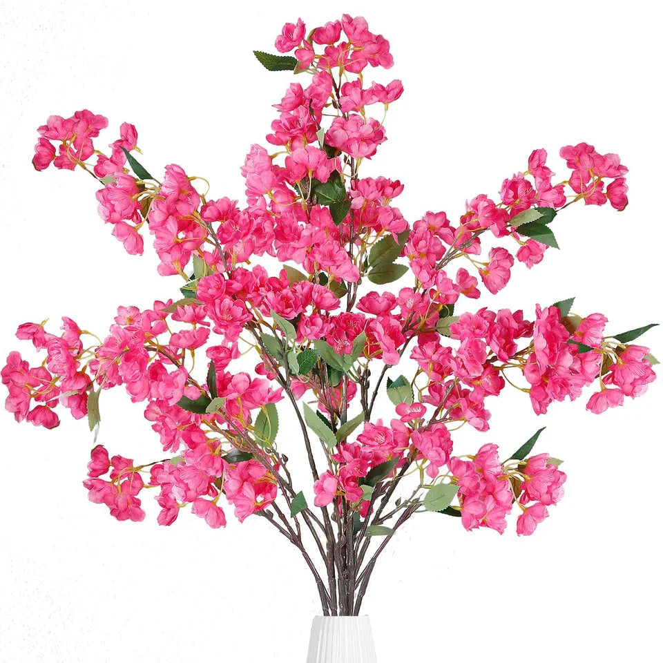 Artificial Cherry Blossom Flowers 3 Pcs Faux Cherry Blossom Stems Faux Silk C...