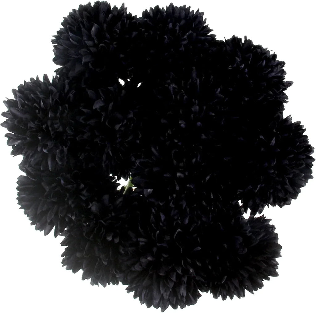 12 Pcs Faux Ball Chrysanthemum Bouquet Black Flowers for Home Halloween Party Fa