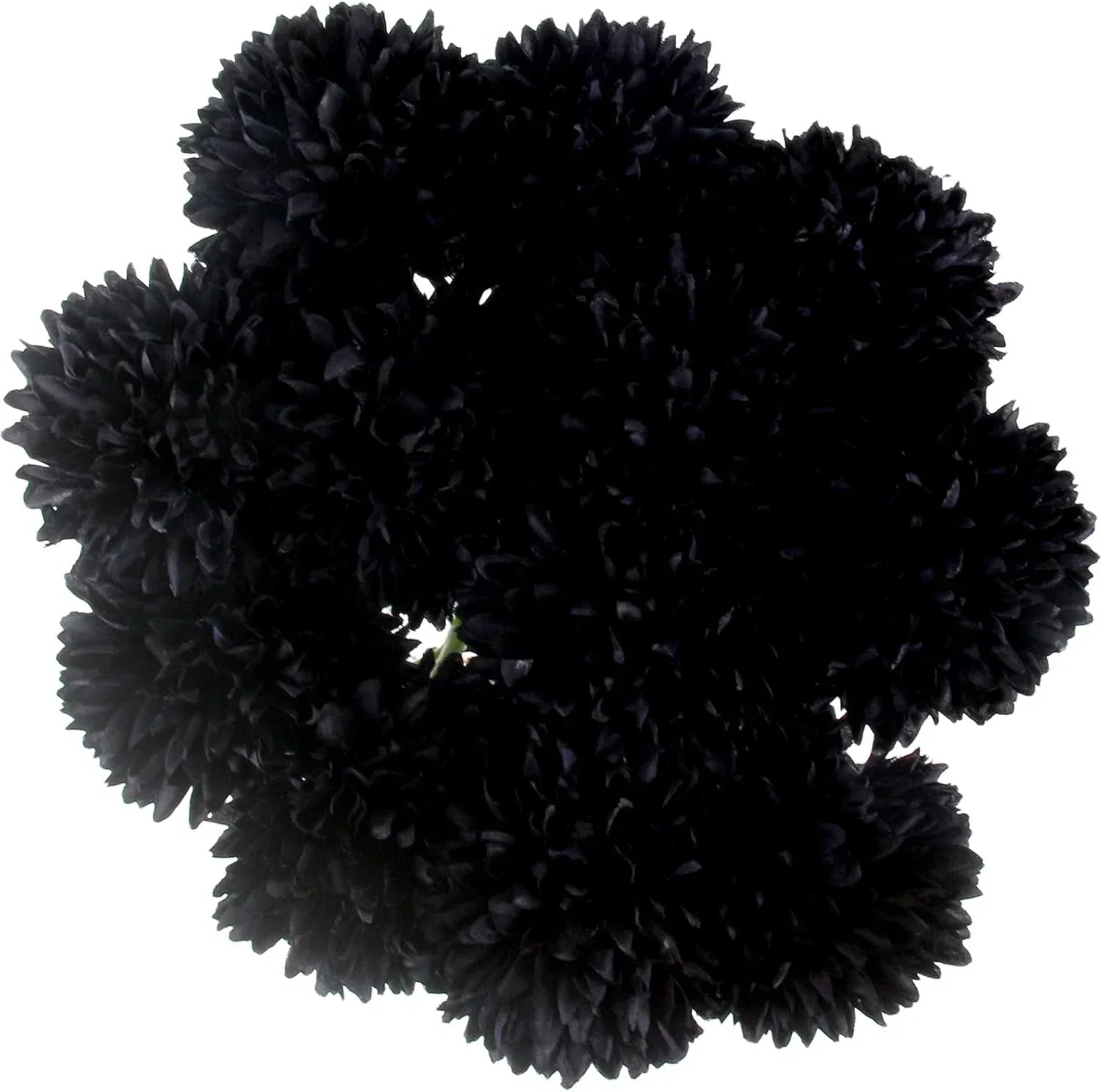 12 Pcs Faux Ball Chrysanthemum Bouquet Black Flowers for Home Halloween Party Fa