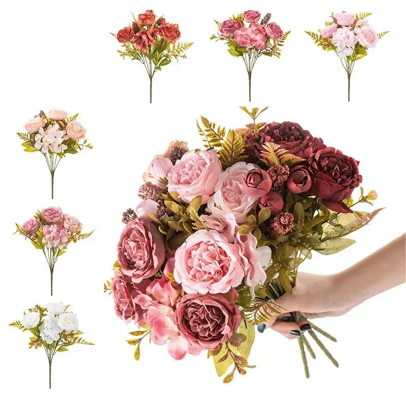 6 Bundles 42 Heads Artificial Peony Flowers Bouquet Home Wedding Party Decor
