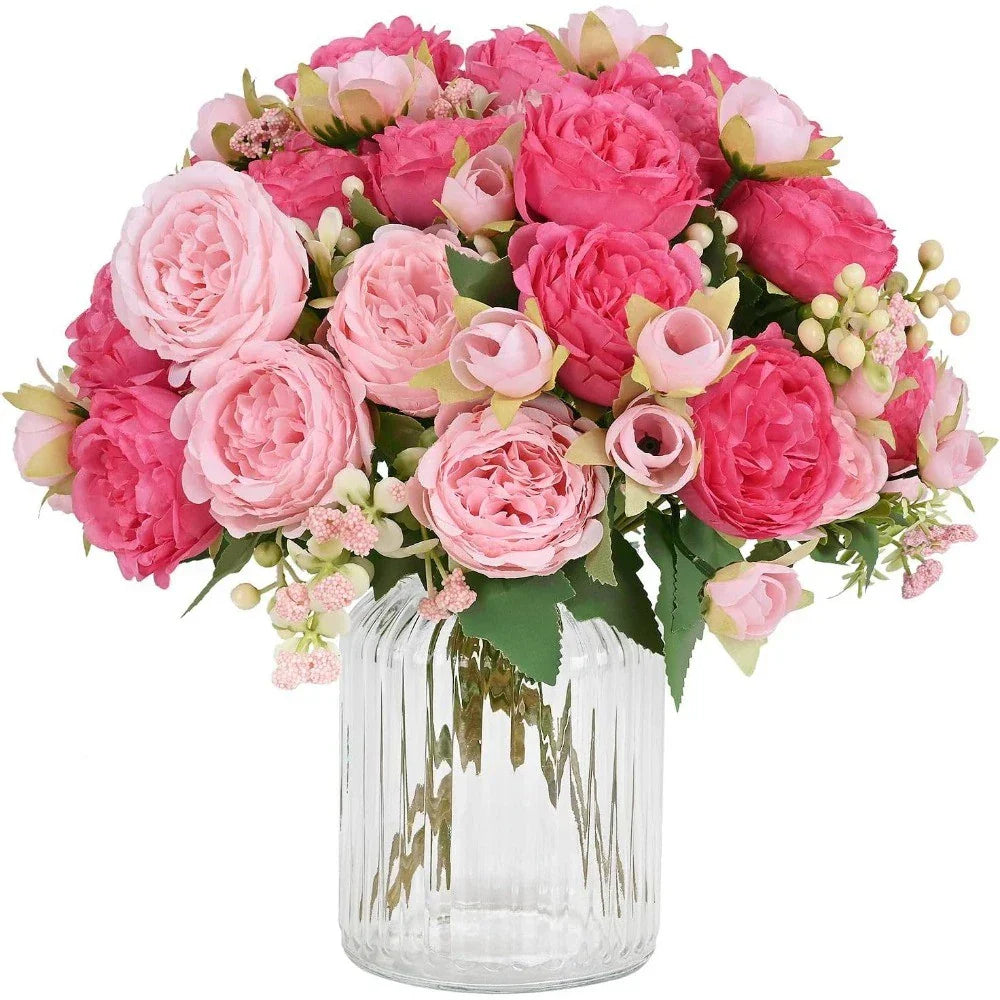 4 Bundles 36 Heads Pink Peony Fake Artificial Flowers Bouquet For Wedding Decor