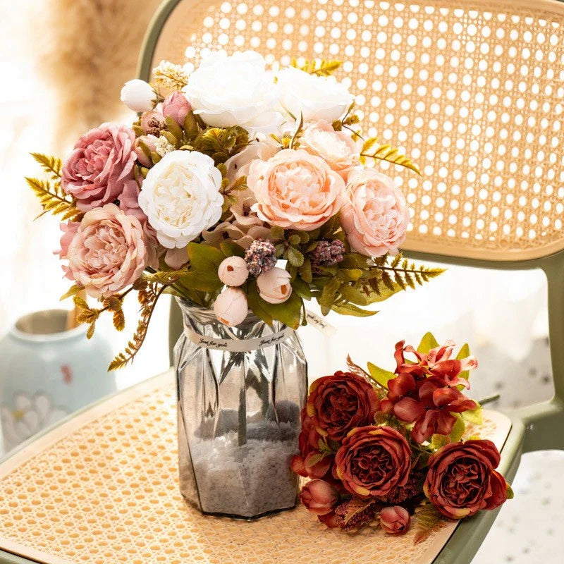 6 Bundles 42 Heads Artificial Peony Flowers Bouquet Home Wedding Party Decor