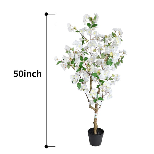 50" Artificial White Flowering Tree in Pot for Outdoor Indoor Use